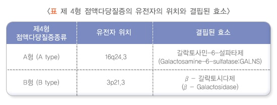 점액다당질증의 유전자의 위치와 결핍된 효소
